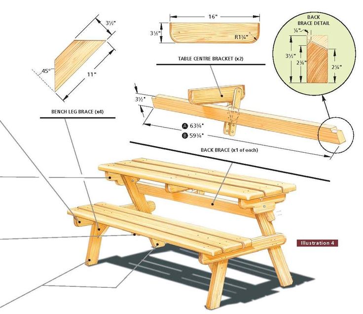 an image of a wooden bench with instructions on how to build the seat and back