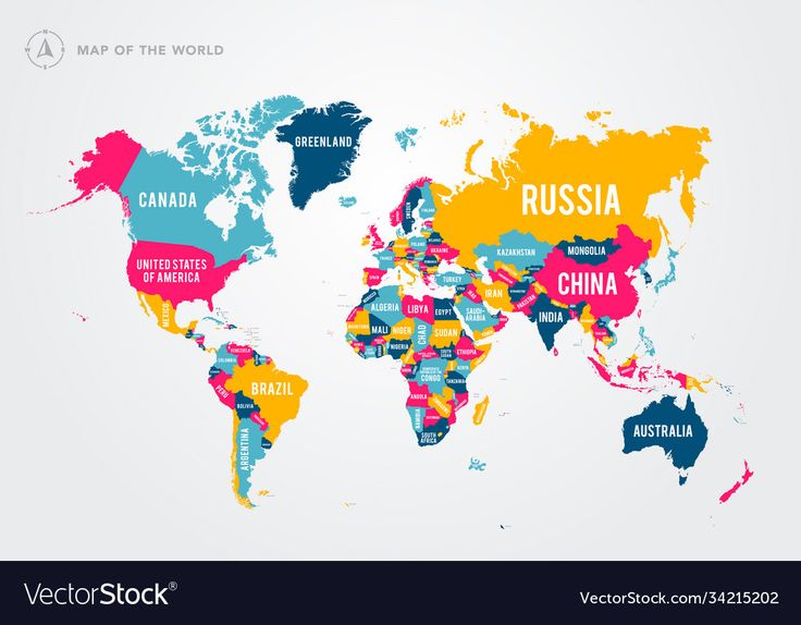 a map of the world with countries in different colors and names for each country on it