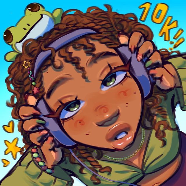 a digital painting of a girl with headphones on