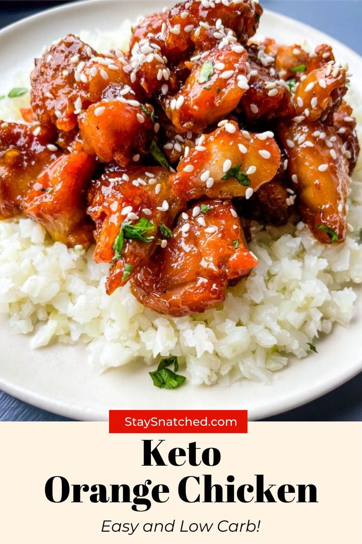 an air fryer orange chicken on top of rice