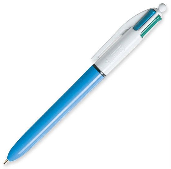 a blue and white pen on a white background