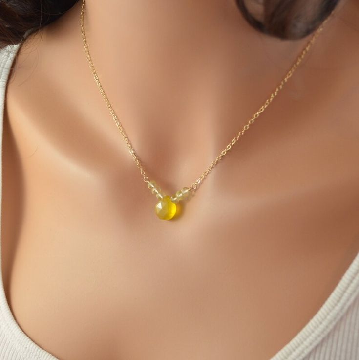 Bright Yellow Necklace Chalcedony Gemstone Lemon Quartz | Etsy Yellow Natural Stones Jewelry As A Gift, Yellow Agate Gemstone Jewelry, Yellow Wire Wrapped Necklace As Gift, Yellow Wire Wrapped Necklace For Gift, Yellow Jade Round Jewelry, Yellow Round Jade Jewelry, Round Yellow Jade Jewelry, Citrine Necklaces With Round Beads For Gifts, Citrine Round Bead Necklaces As Gift