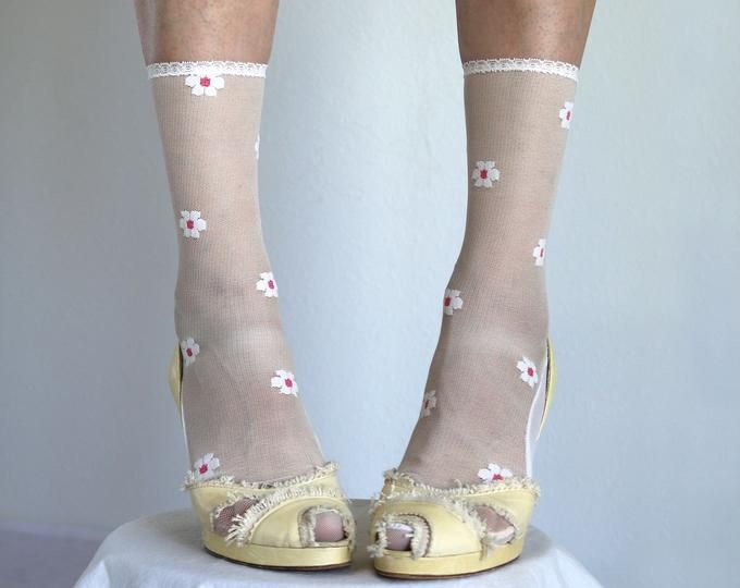 Lace Socks. Ivory and Beige Floral Scalloped Edge Design. | Etsy Zig Zag Design, Backless Shirt, Velvet Socks, Womens Socks, Soft Socks, Mesh Socks, Stretch Mesh Fabric, Cotton Bralette, Ankle Socks Women