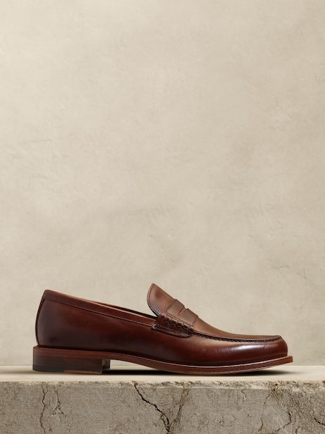 Men's Shoes - Shop All | Banana Republic Elegant Semi-formal Goodyear Welted Moccasins, Timeless Moc Toe Loafers, Timeless Italian Loafers With Round Toe, Classic Formal Loafers, Classic Italian Moccasins For Semi-formal Occasions, Classic Italian Loafers For Formal Occasions, Timeless Brown Loafers With Leather Footbed, Wingtip Loafers For Semi-formal Occasions, Timeless Tassel Loafers With Leather Lining