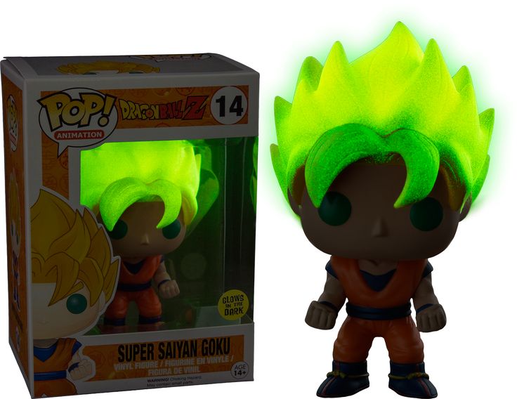 the pop vinyl figure is glowing green and has an orange glow on it's head