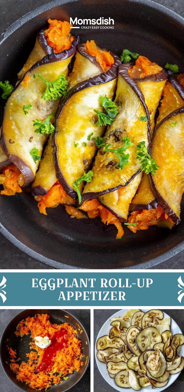 These eggplant appetizer roll-ups are filled with a savory, garlicky blend of carrots, onions, mayo, and tomato paste—packed with flavor in every bite.