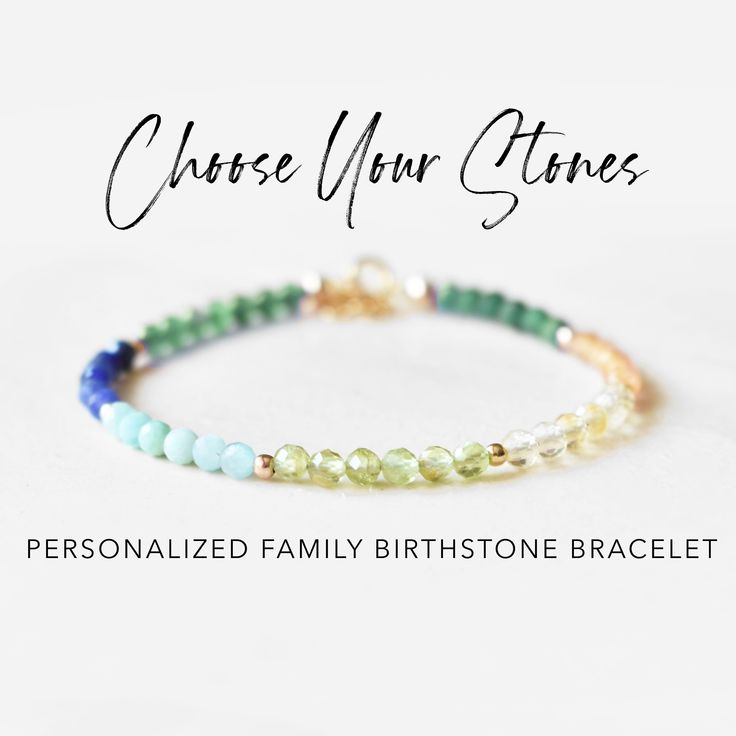 "This design-your-own bracelet showcases a dazzling selection of personalized birthstones. Every bracelet is made to order to your specifications. All gemstones stones used in this bracelet design are natural and uniform in shape - yet no two bracelets are the same. All jewelry will arrive in an elegant, ready-to-gift drawstring pouch within a gift box. With over 12 unique gemstone options to choose from, this bracelet makes the perfect gift for just about anyone in your friend or family circle. Mother's Day Gift Bracelets With Natural Stones, Natural Stones Bracelets For Mother's Day, Natural Stone Bracelets For Mother's Day Gifts, Spiritual Adjustable Birthstone Jewelry, Adjustable Spiritual Birthstone Jewelry, Customizable Bracelet Jewelry As Birthday Gift, Customizable Bracelet Jewelry For Birthday Gift, Adjustable Gemstone Jewelry For Birthday, Adjustable Gemstone Jewelry For Birthdays