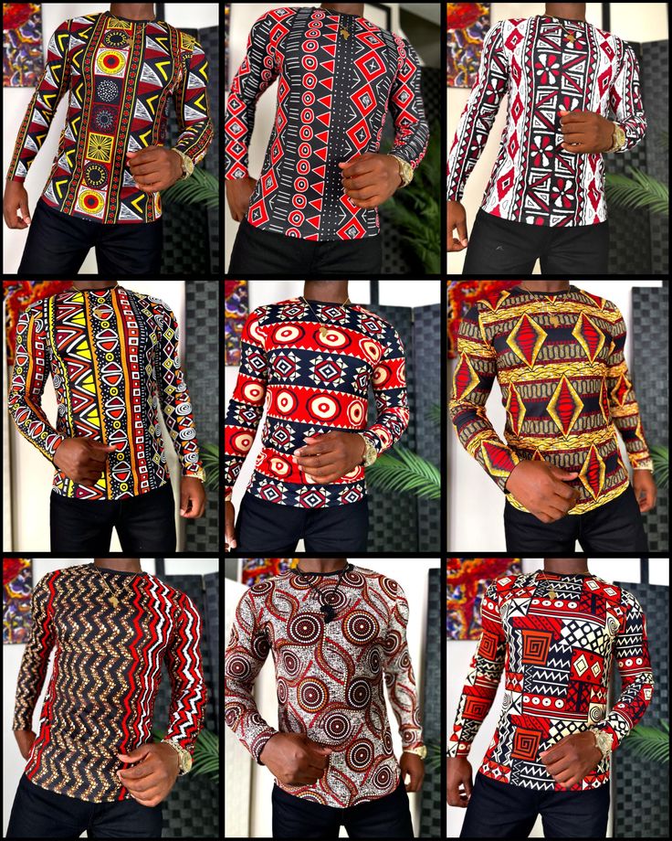 Stay stylish and comfortable in this Men's African Print Ankara Long Sleeve T-shirt. Featuring bold Ankara patterns on the sleeves and chest pocket, this shirt blends tradition with modern fashion. Looking for a gift? This T-shirt is perfect for birthdays, Father's Day, or anyone who loves African-inspired designs. Made from high-quality cotton, it's great for everyday wear while showing off cultural pride.  **Material** Made with soft and comfortable fabric. 95% polyester and 5%spandex In Multicolored African Ankara Dashiki Kente print Crew neckline Long sleeve Slim fit Occasions: formal event, party, church, club, Date, fall, brunch, etc. True to size Disclaimer: Pattern Placement may Vary Also suitable for plus size: XL, XXL, XXXL, XXXXL, 2X, 3x, 4x **Care Instruction** Machine wash col African Shirts For Men, African Shirts, African Men, Fall Gifts, Crew Neck Shirt, African Inspired, Modern Fashion, Ankara, Formal Event