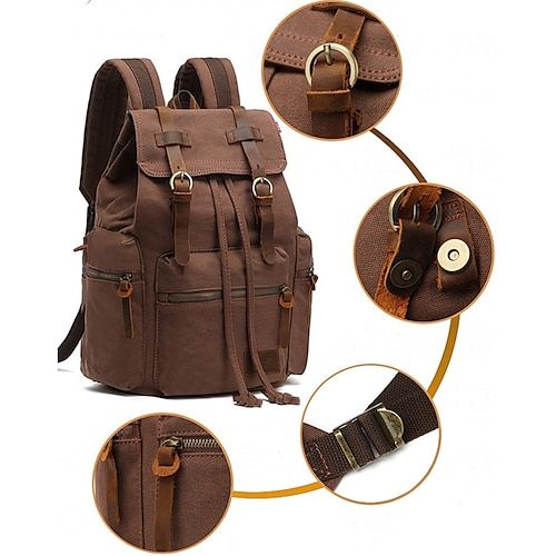 Category:Backpack; Embellishment:Zipper; Gender:Men's; Type:Commuter Backpack,School Bag Bookbag; Occasion:Daily; Material:Canvas; Width:16; Height:42; Function:Large Capacity; Pattern:Solid Color Travel Backpack Carry On, Pocket Coffee, Square Backpack, Cheap Backpacks, Shoe Storage Bags, Commuter Backpack, Coffee Color, Travel Hiking, Vintage Canvas