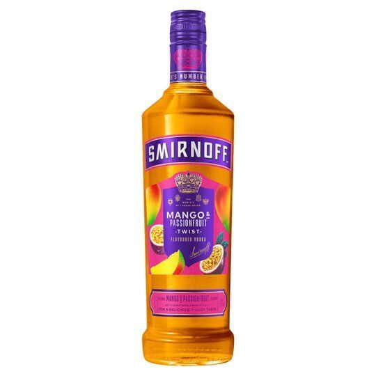 a bottle of smirnoff mango & kiwifruit syrup on a white background