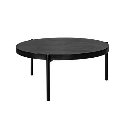 a black table with two legs and a round top on an isolated white background, viewed from the front