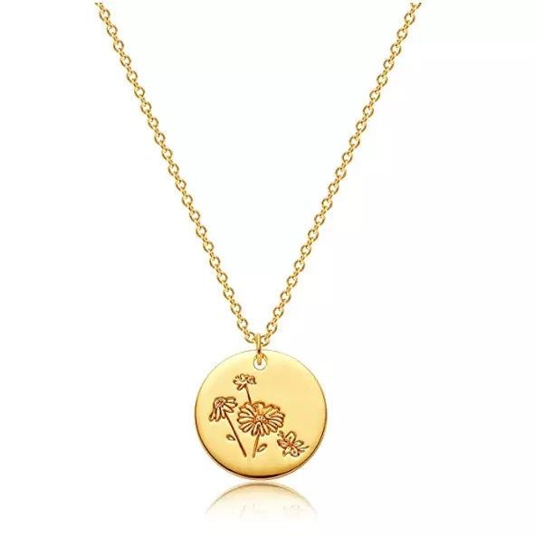 This adorable medallion pendant is the perfect gift to give for any birthday! Each alluring handmade round pendant features an engraved flower that denotes 12 birthday months, making these pendants uniquely beautiful. Treasure this enchanting pendant that is accompanied by a delicate chain. Versatile and easy to mix and match, this exquisite pendant can be layered with other necklaces for a different style. GOLD VERSION: * PENDANT is 14k Gold Filled measuring approximately 13 mm * CHAIN & CLASP are 14k Gold Filled, stainless steel SILVER VERSION: * PENDANT is Silver, Stainless steel measuring 13 mm * CHAIN & CLASP are Silver, stainless steel ROSE GOLD VERSION: * PENDANT is 14k Rose Gold Filled measuring approximately 13mm * CHAIN & CLASP are 14k Rose Gold Filled, stainless steel Yellow Gold Birth Flower Charm Necklace, Yellow Gold Round Charm Necklace With Birth Flower, Yellow Gold Round Charm Necklace With Flower Detail, Round Flower Charm Jewelry For Birthday, Round Flower Charm Necklace For Personalized Gift, Round Pendant With Flower Charm For Birthday, Birthday Necklace With Flower Charm Pendant, Round Pendant Necklace With Flower Charm For Birthday, Engraved Flower Pendant Jewelry For Birthday