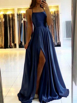 Award Ceremony Outfit, Navy Blue Prom Dress, Gaun Koktail, Evening Wear Dresses, Gaun Fashion, 파티 드레스, Spaghetti Strap Prom Dress, Satin Evening Dresses, Girls Formal Dresses