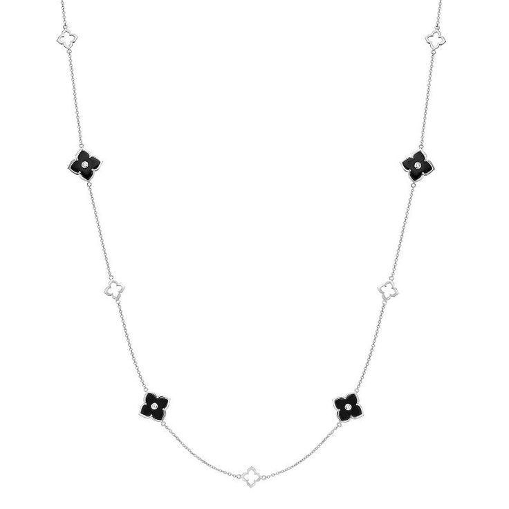 Complete your formal look with this elegant sterling silver necklace. Complete your formal look with this elegant sterling silver necklace. Metal: sterling silver Chain length: 32 in. with 1-in. extender Plating: rhodium Packaging: boxed Finish: polished Chain type: cableSTONE DETAILS Stone type: cubic zirconia,Stone type: onyx Total weight: 1 ct. Center stone weight: 1 ct. Center stone size: 14 mm x 14 mm Setting: prong Size: 18". Color: Black. Gender: female. Age Group: adult. Luxury Silver Necklace With Black Enamel, Elegant Sterling Silver Necklaces With Black Enamel, Elegant Black Necklace With Black Enamel, Elegant Formal Chain Necklace With Polished Finish, Elegant Polished Chain Necklace For Formal Occasions, Elegant Silver Chain Jewelry For Formal Occasions, Elegant Formal Silver Chain Jewelry, Classic Evening Chain Necklace, Elegant Silver Chain Necklace For Formal Occasions