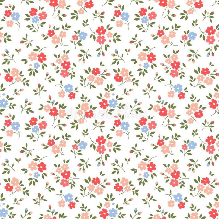 a floral pattern with red, blue and pink flowers on a white background royalty illustration