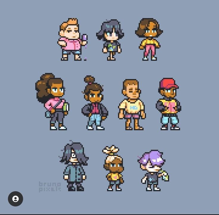 some pixel art style characters are shown in different styles and sizes ...