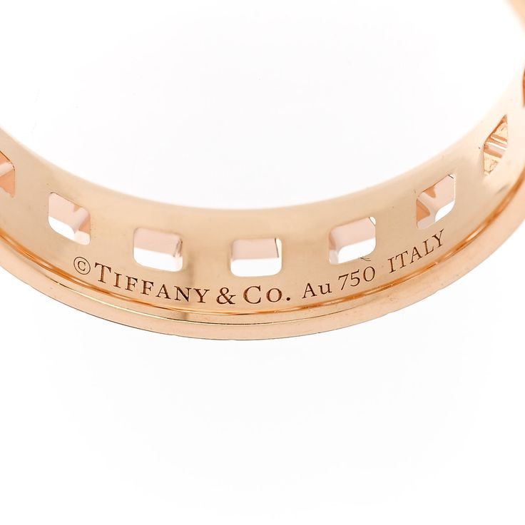 This is an authentic TIFFANY 18K Rose Gold T True Wide Ring size 58 or 8.5. The ring is crafted of 18 rose gold and features a band of alternating beveled "T" motifs. Rose Gold Band Ring, Tiffany Rings, Tiffany T, Tiffany Jewelry, Wide Ring, Wide Rings, Gold Band Ring, The Ring, 18k Rose Gold