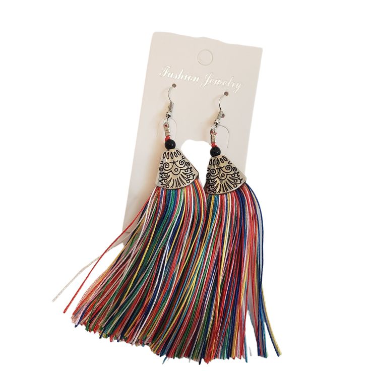 Multicolor Fringe Tassel Earrings With Silver Top Will Compliment Any Outfit. Show Your Boho Style With These Classic Earrings. Tags Boho, Bohemian, Y2k, Retro Boho, Bohemian, Festival, Party, Free Spirit, Earthy, , Native , Jewelry Stores, Charms, Pendant, Bangles, Beads, Cz, Gemstones, Engagement Rings, Rings, Jewelry Stores Near Me, Gold Earrings, Hoop Earrings, Pandora Earrings, Evil Eye Bracelet, Couple Rings, Earrings For Women, Pearl Earring, Jewelers Near Me, Gold Jewellery, Gold Jewelry Multicolor Tassel Earrings With Latkans For Summer, Multicolor Latkans Tassel Earrings For Summer, Silver Bohemian Tassel Earrings With Fringe, Bohemian Rainbow Tassel Earrings, Bohemian Metal Tassel Earrings With Fringe, Multicolor Fringe Tassel Dangle Earrings, Festival Tassel Earrings With Fringe, Trendy Fringe Tassel Earrings For Festivals, Trendy Multicolor Fringe Jewelry