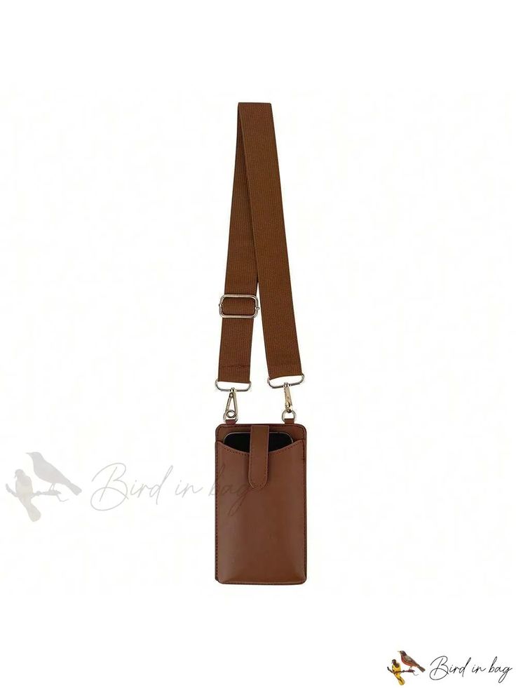 Bird in Bag - Leather PU Phone Wallet with 6 Card Compartments, Zip Pockets and Adjustable Shoulder Strap Trendy Square Travel Wallet, Trendy Brown Pouch Wallet, Brown Pouch Phone Bag With Pockets, Brown Rectangular Phone Bag With Pockets, Square Wallets With Card Slots For Everyday Use, Everyday Square Bag With Card Slots, Everyday Square Bags With Card Slots, Daily Use Rectangular Card Holder With Mobile Phone Bag, Classic Brown Wallet