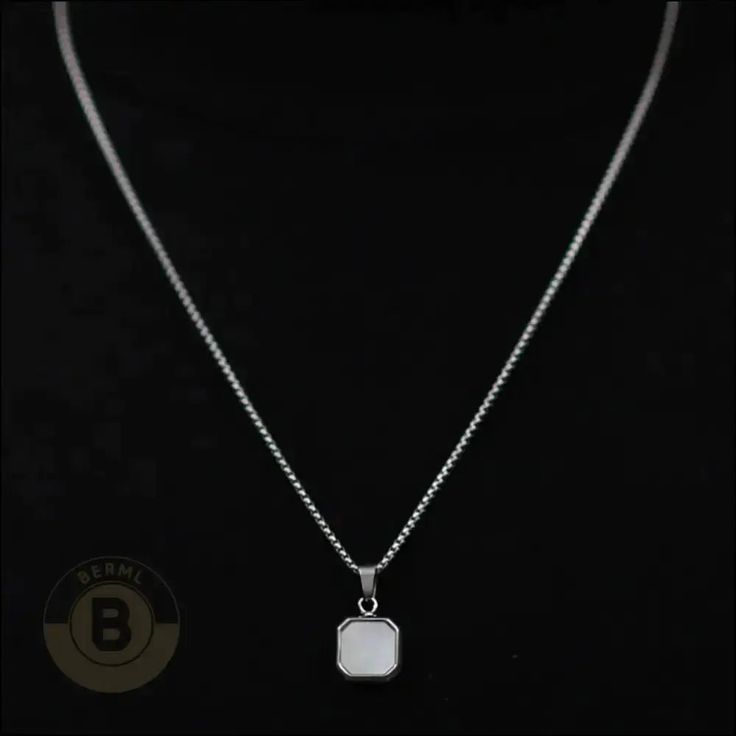 Carito Stainless Steel Box Chain Necklace with Square Stone Pendant - BERML BY DESIGN JEWELRY FOR MEN Modern Silver Rectangular Necklaces, Minimalist Rectangular Box Chain Jewelry, Classic Jewelry With Adjustable Chain And Square Pendant, Elegant Necklace With Box Chain And Rectangular Pendant, Elegant Necklace With Rectangular Pendant And Box Chain, Modern Necklaces With Rectangular Pendant And Cable Chain, Silver Clavicle Chain Necklace With Rectangular Pendant, Stainless Steel Necklace With Rectangular Pendant And Box Chain, Elegant Cable Chain Necklace With Square Pendant