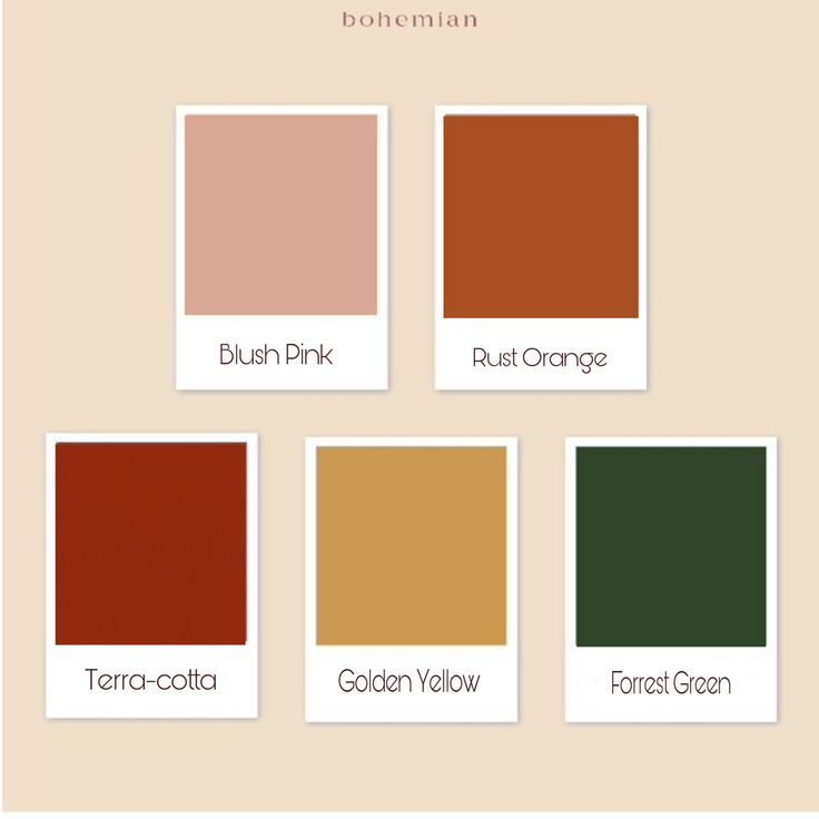 the color scheme for different shades of brown, red, orange and green with text that says