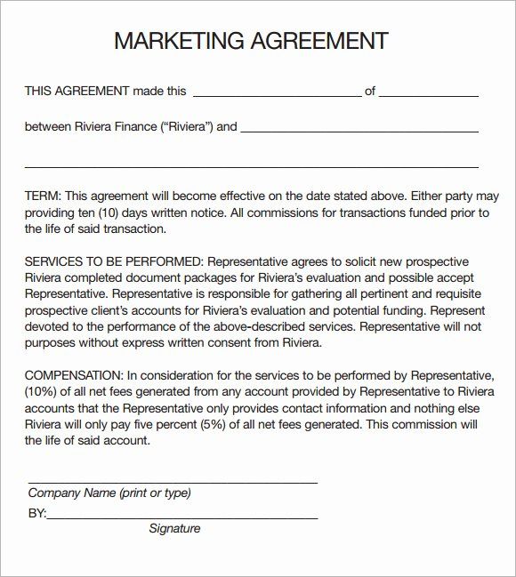 a marketing agreement is shown in this document