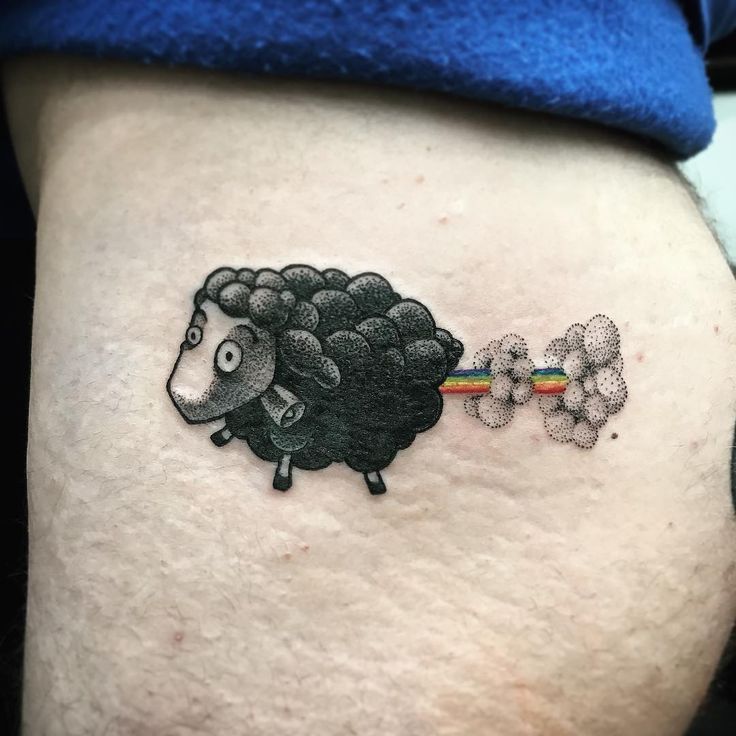 a black sheep with a rainbow in the middle of it's stomach is shown