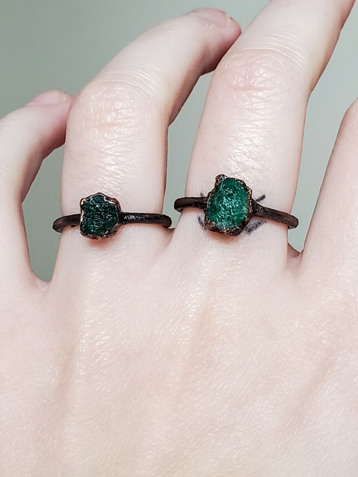 Unique Green Copper Ring, Unique Green Copper Rings, Hand Forged Green Emerald Ring As Gift, Hand Forged Green Emerald Ring Gift, Hand Forged Green Rings For Gifts, Green Copper Rings As Gifts, Raw Emerald Ring, Electroformed Ring, Raw Emerald