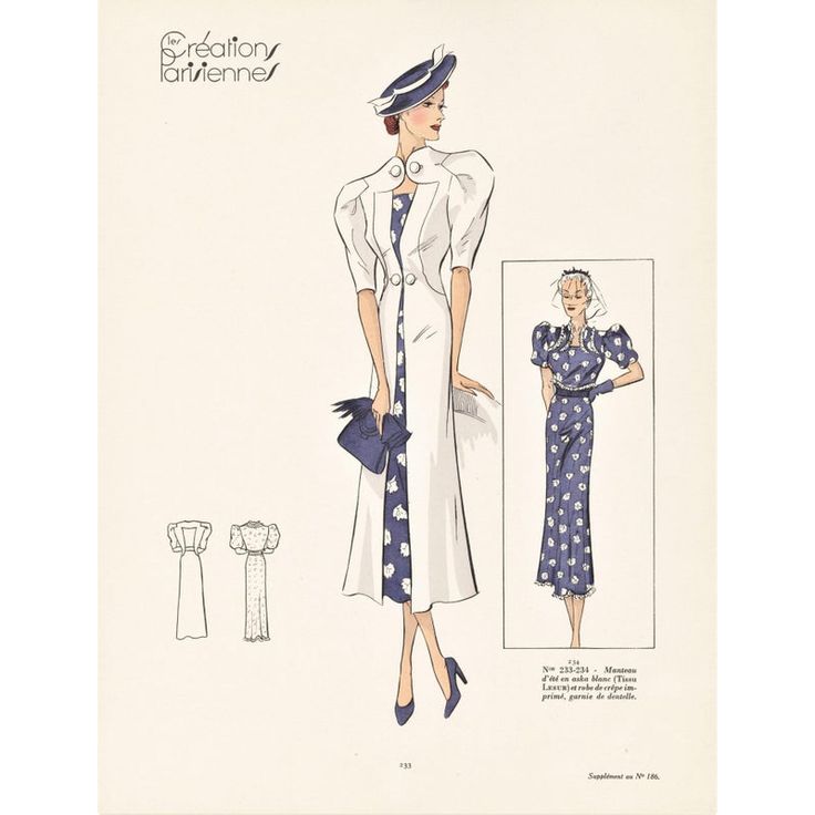 an illustration of a woman's dress and hat from the 1950's or early 1960s's