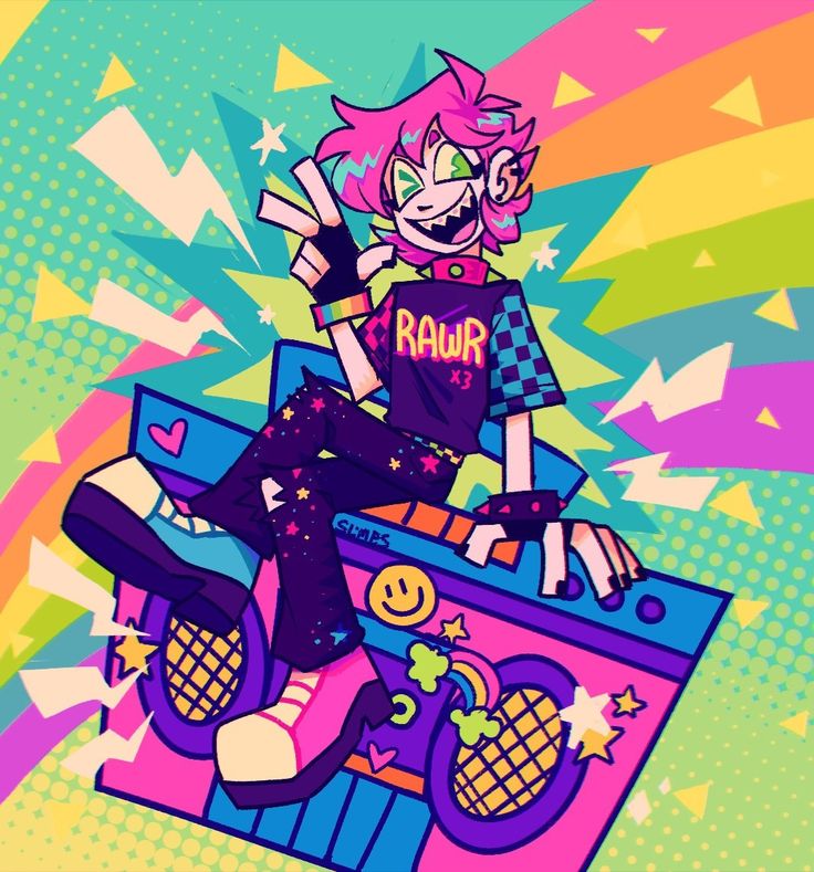 a cartoon character sitting on top of a boombox