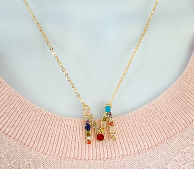 Rainbow initial letter necklace It's a piece designed to be wore everyday MATERIAL AND SIZE: 18K Gold Plated letter 18k Gold filled chain Letter size: 2cm If you have questions about the product, feel free to reach me out. Don't forget to check out my other items in the store: Https://www.etsy.com/shop/nyahwithlove Initial Pendant Necklace With Name For Her, Yellow Gold Initial Pendant Necklace For Mom, Initial Necklace With Adjustable Chain For Mother's Day, Personalized Initial Necklace With Adjustable Chain For Mother's Day, Birthstone Initial Pendant Necklace For Mom, Birthstone Necklace With Initial Pendant For Mom, Birthday Monogram Initial Necklace, Birthday Charm Necklace With Initial Pendant And Adjustable Chain, Jewelry Letter