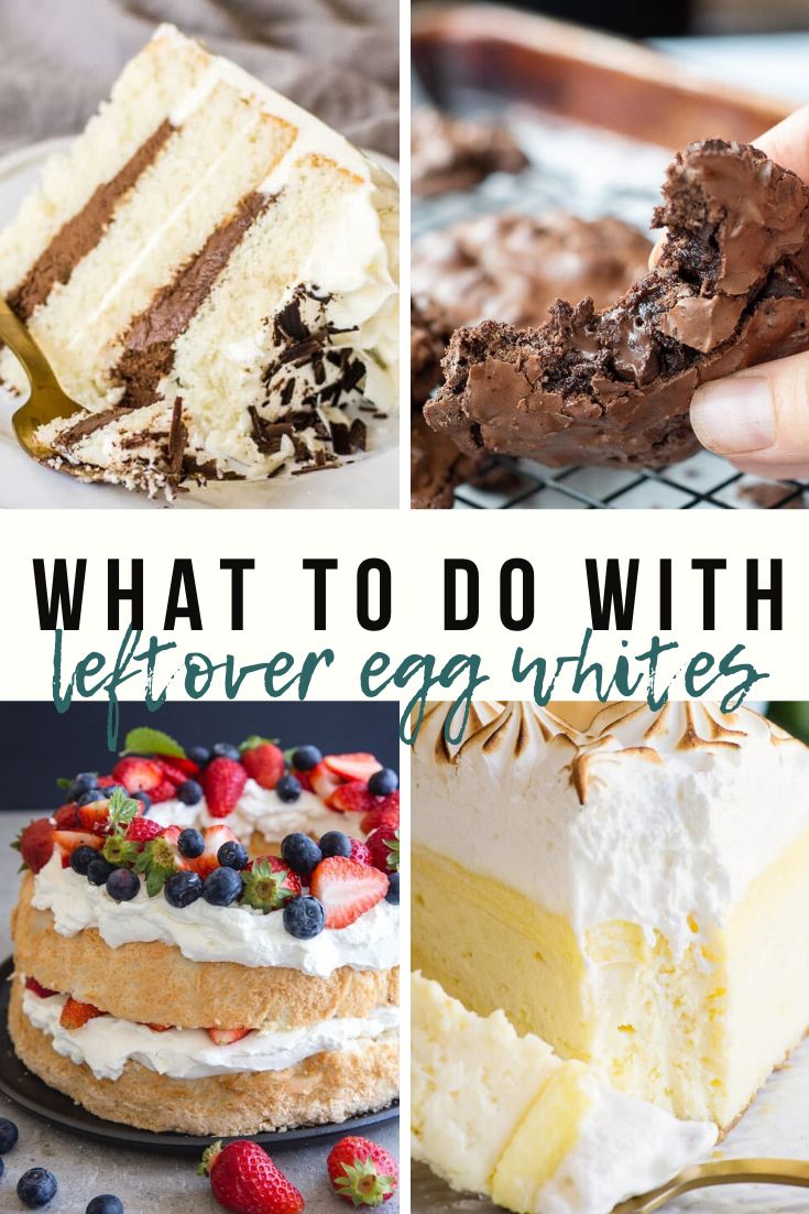 different types of cakes and desserts with the words what to do with leftover egg whites