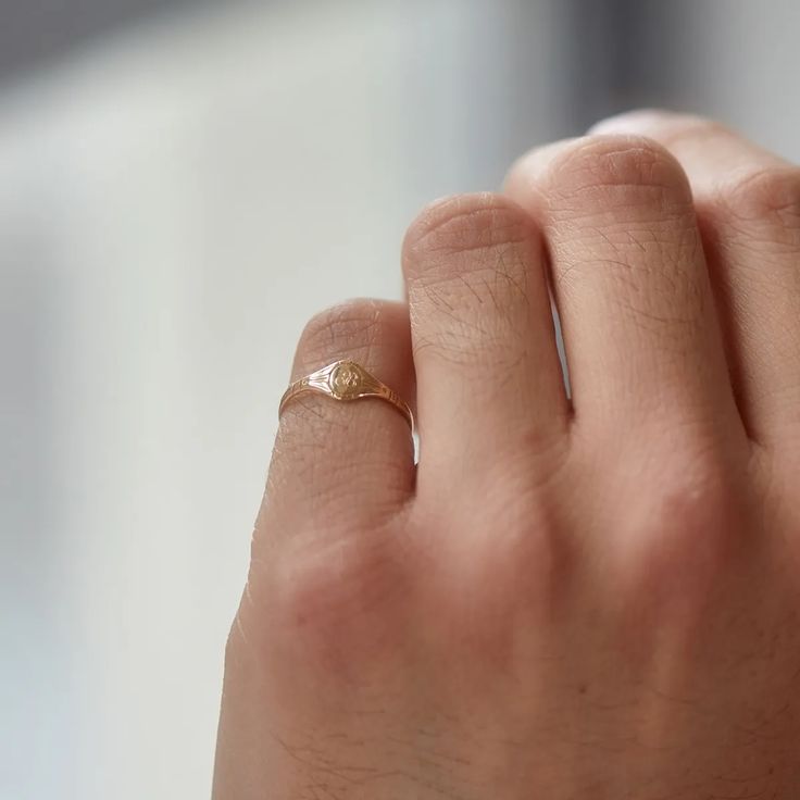 Engravable Baby Cygnet Ring in 14K Yellow Gold | Catbird Cygnet Ring, Catbird Jewelry, White Gold Promise Ring, Gold Promise Rings, Gold Signet Ring, Rose Engagement Ring, Everyday Rings, Diamond Cluster Ring, Pinky Ring