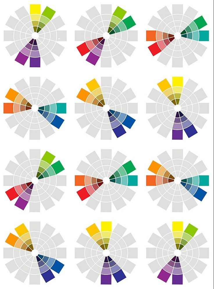 the color wheel is shown with different colors in each section, including red, yellow, green