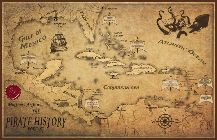 an old map with pirates on it and some other things in the area around it