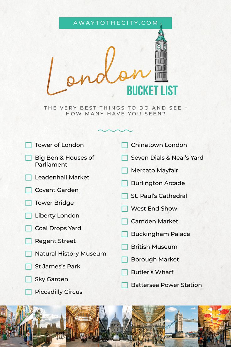 the london bucket list is shown with images of different buildings and places to see in it