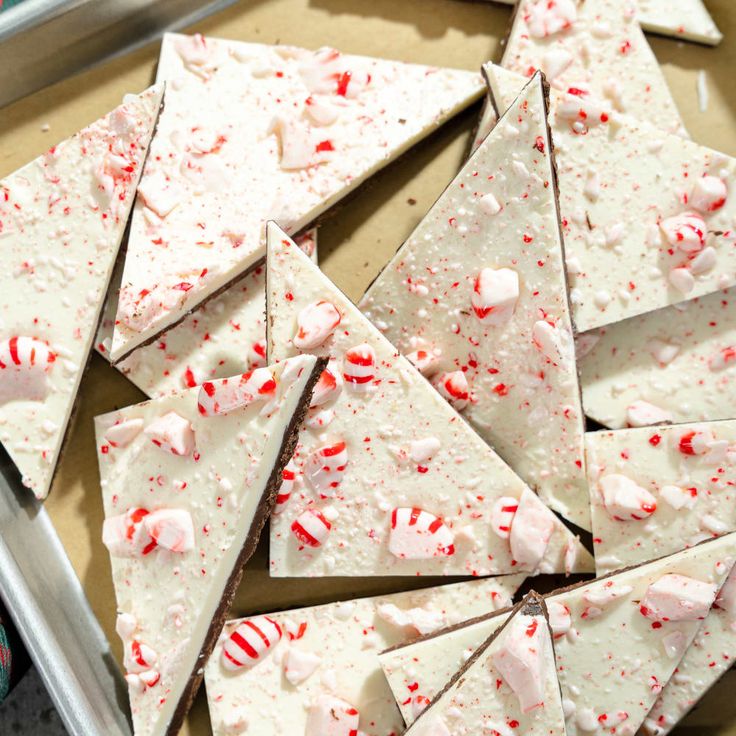 white chocolate peppermint barkies with red and white sprinkles on them