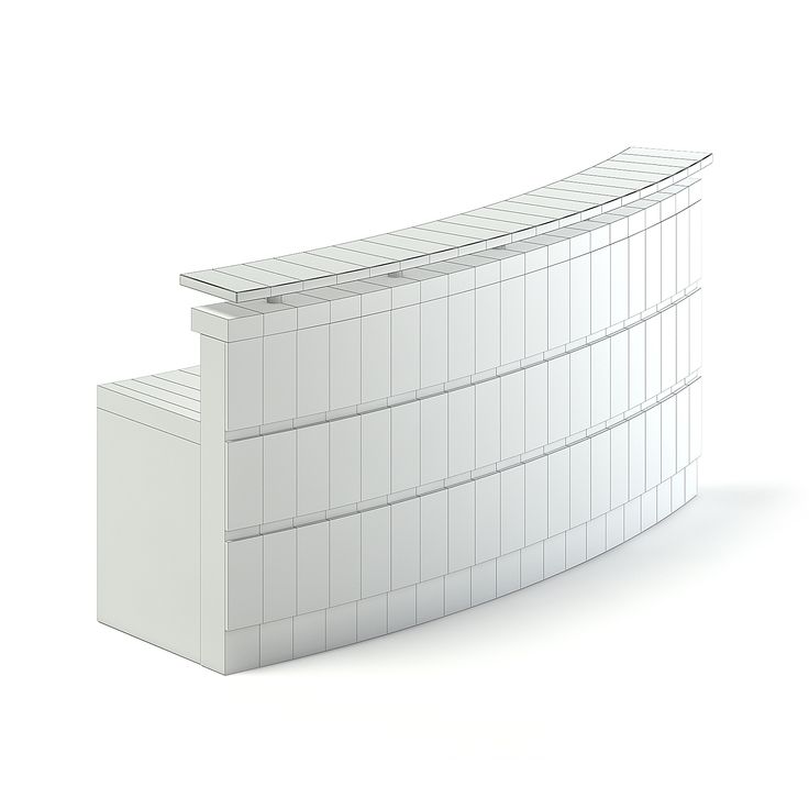 an architectural rendering of a curved building with white tiles on the outside and inside walls