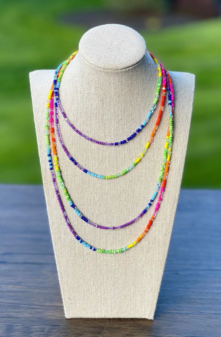 Multi Strand Seed Bead Necklace Hippie Necklace Wrap Around - Etsy Ombre Beaded Necklace, Colorful Adjustable Beaded Necklaces With Polished Beads, Colorful Adjustable Beaded Necklace With Polished Beads, Rainbow Round Beaded Necklaces With Tiny Beads, Rainbow Spacer Beads For Jewelry Making, Rainbow Necklaces With Tiny Round Beads, Rainbow Necklace With Tiny Round Beads, Faceted Oval Beads Necklace For Beach, Heishi Beaded Necklaces For Jewelry Making