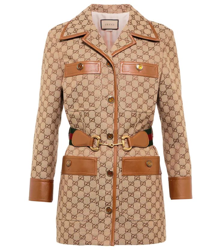 Gucci - GG canvas and leather jacket | Mytheresa Gucci Coat, Gucci Jacket, Super Fly, Jacquard Jacket, Gucci Outfits, Belted Blazer, Canvas Jacket, Boucle Jacket, Classic Jacket