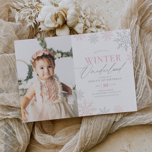 Winter Onederland Pink Glitter 1St Birthday Photo Invitation #zazzle #weddinginvitations #birthdayinvitations #babyshowerinvitations #zazzleinvitations #monogram #businesscards #graduation #homedecor 1st Birthday Winter Onederland, 1st Birthday Winter, 1st Birthday Photo, Winter Birthday Parties, Winter Onederland Birthday, Girl Birthday Party Invitations, Girl 1st Birthday, Photo Birthday Invitations, 1st Birthday Photos