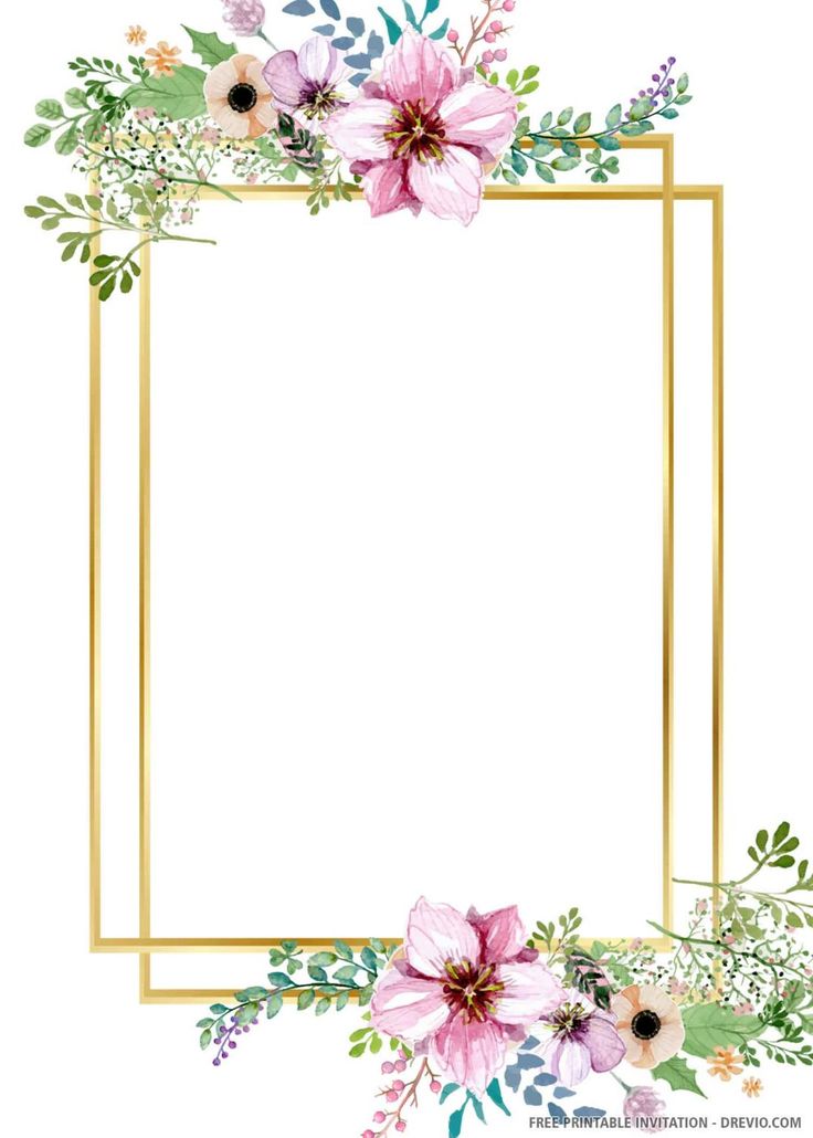 a gold frame with pink flowers and greenery