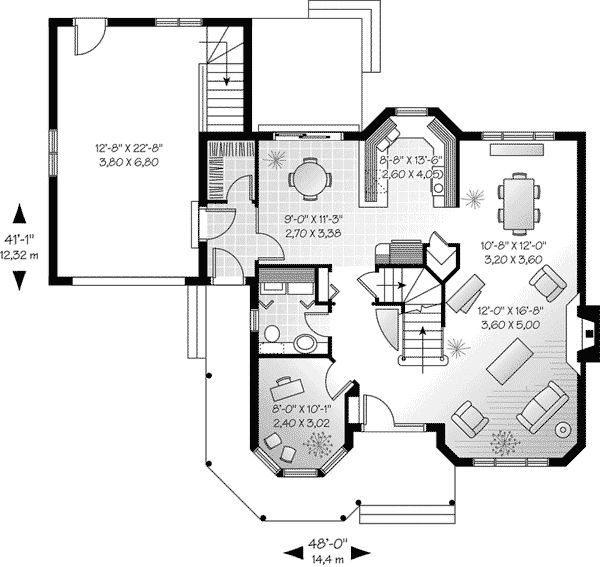 the floor plan for this house shows the living room and dining area