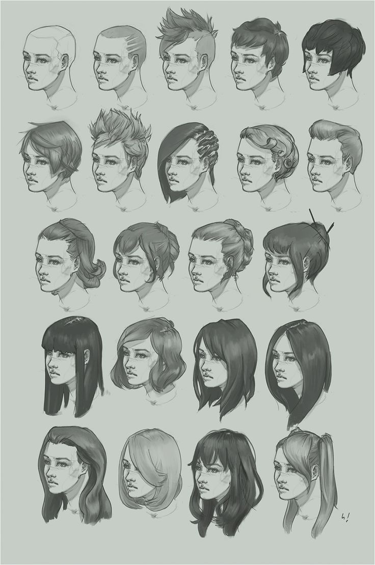 a bunch of sketches of people with different hair styles