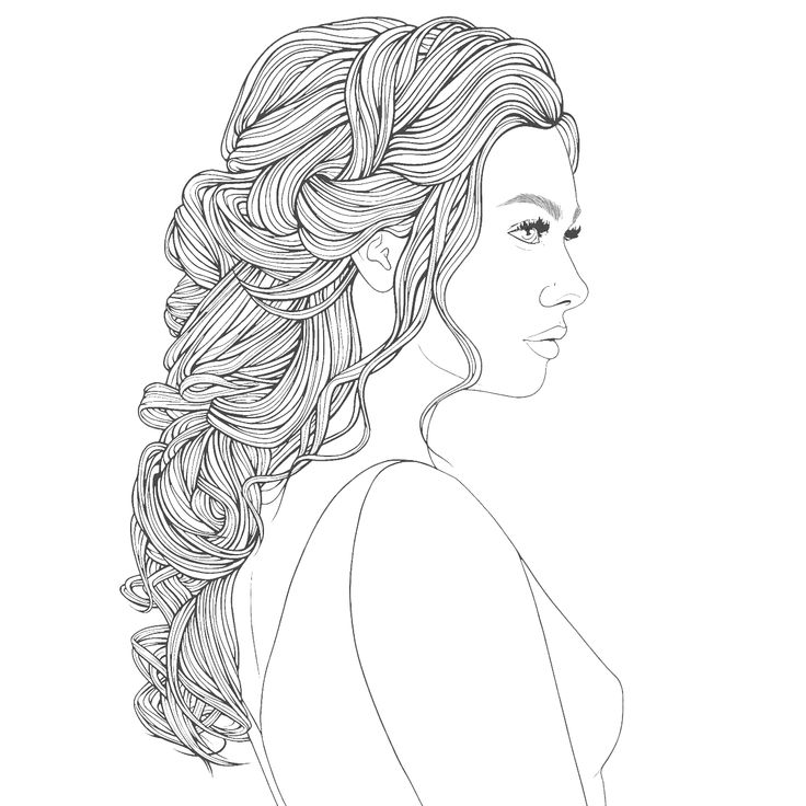 a drawing of a woman with long hair and braids on her head, looking to the