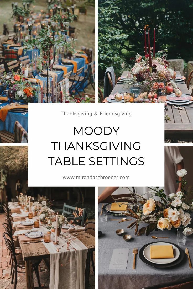 a collage of thanksgiving tables with candles, flowers and plates on them in different colors