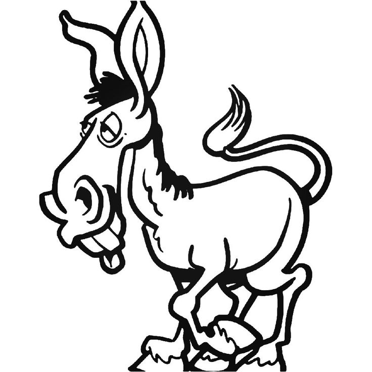 a cartoon donkey running with its mouth open and tongue out, coloring pages for kids