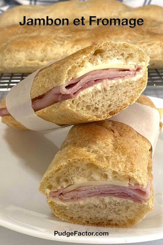 two ham and cheese sandwiches on a plate with the words jambon et formage