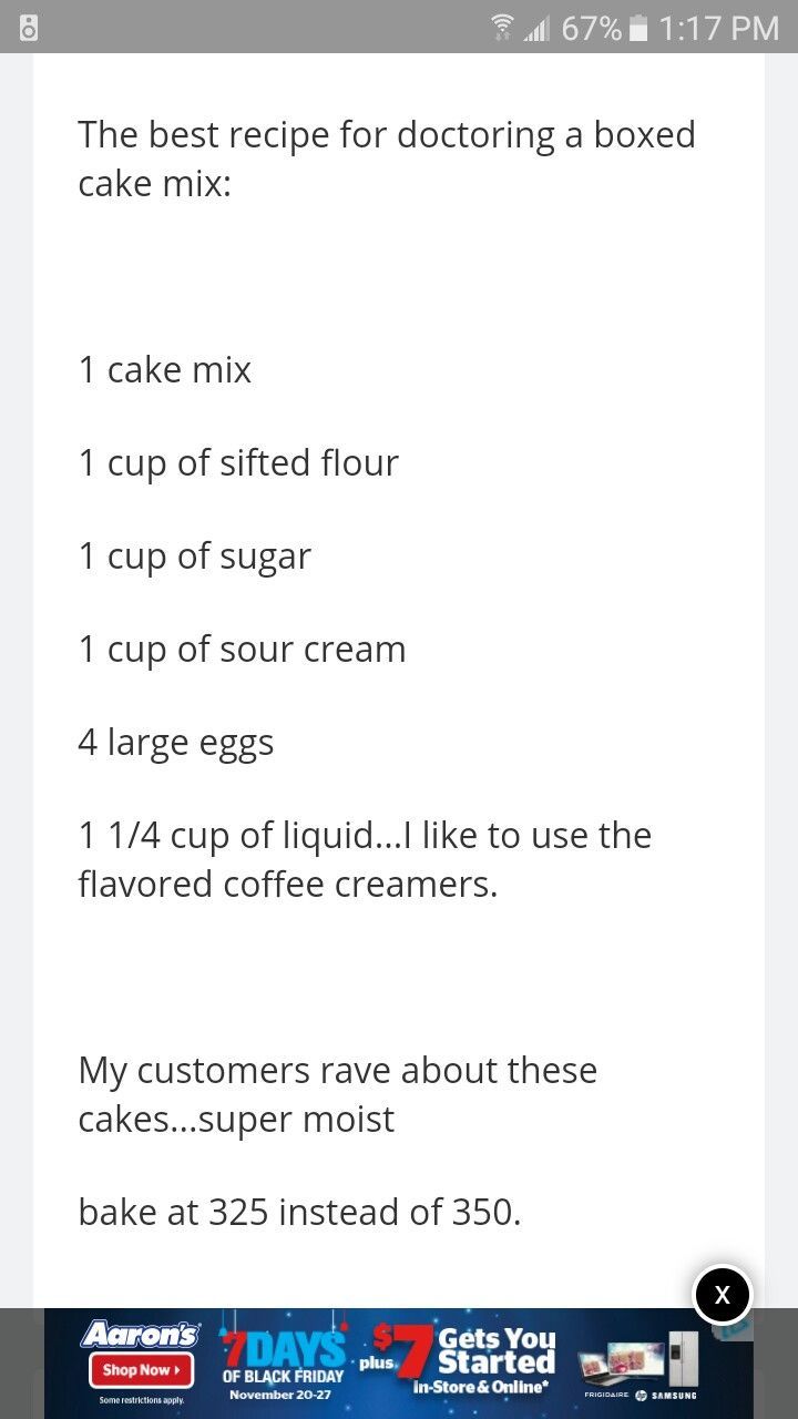 the recipe for cake mix is shown in this screenshoter's phone screen