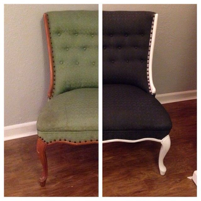 two different chairs side by side in a room with hard wood flooring and white trim